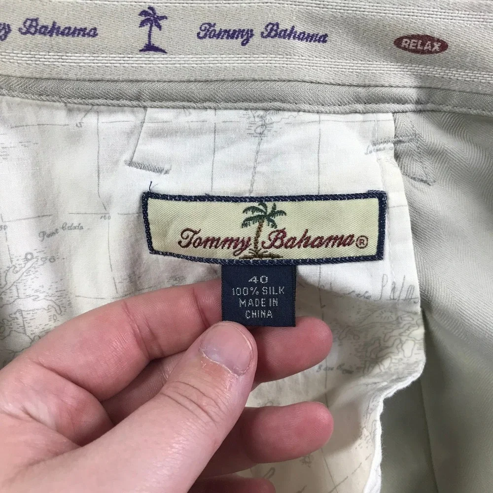 Tommy Bahama Relax Mens 40 Silk Herringbone Pleated Shorts Khaki Tan Resortwear